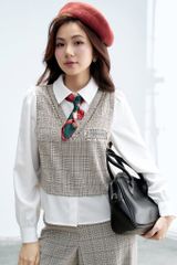  Sơ mi houndstooth nâu phối cổ đức 
