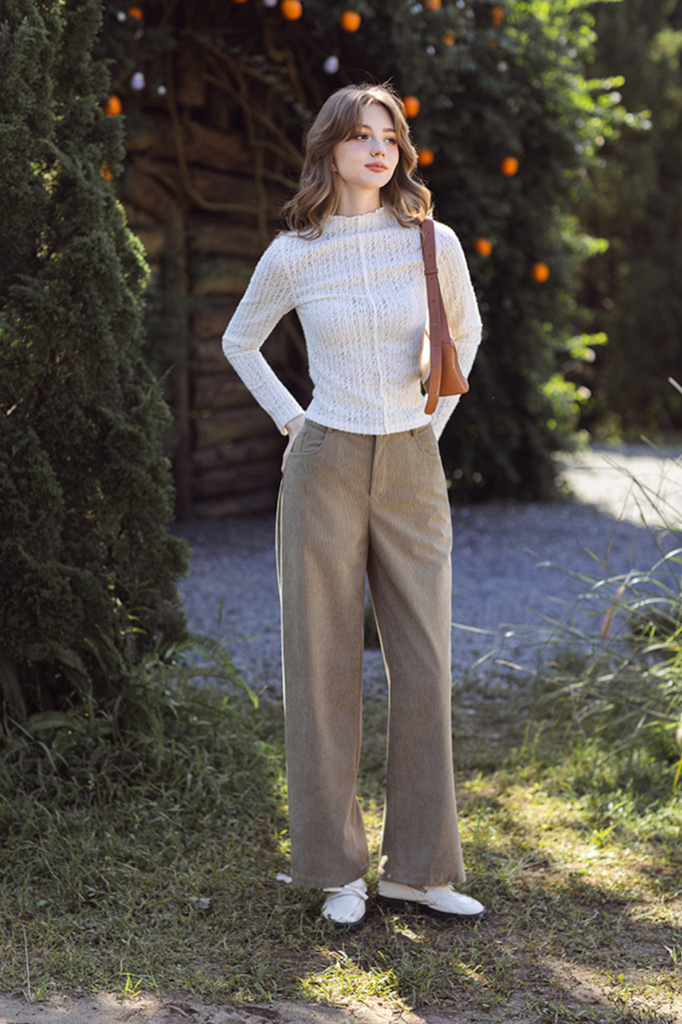 Quần nhung tăm olive ống rộng