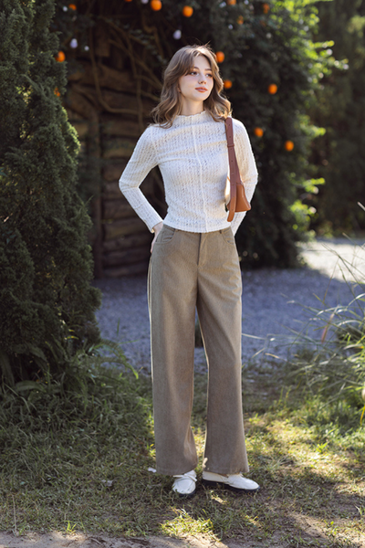 Quần nhung tăm olive ống rộng