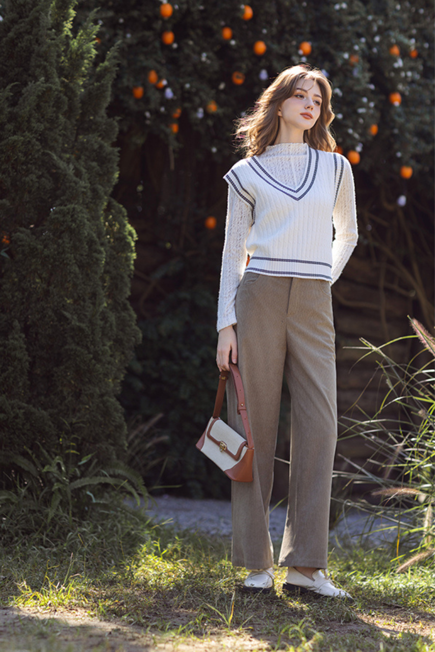 Quần nhung tăm olive ống rộng