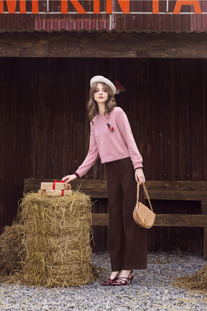 Quần nhung tăm nâu cafe ống rộng