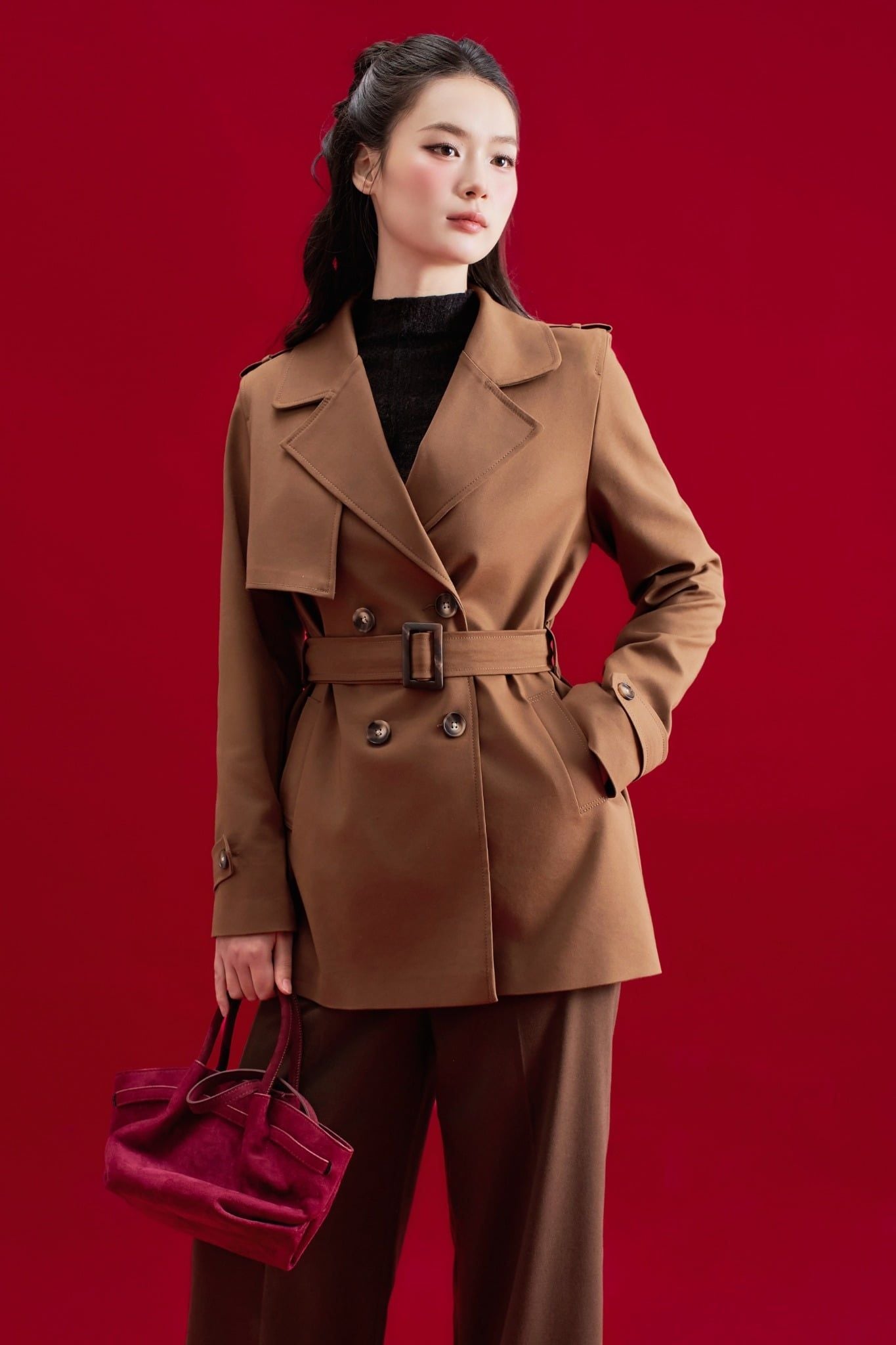 Quần ống rộng tech nâu chocolate