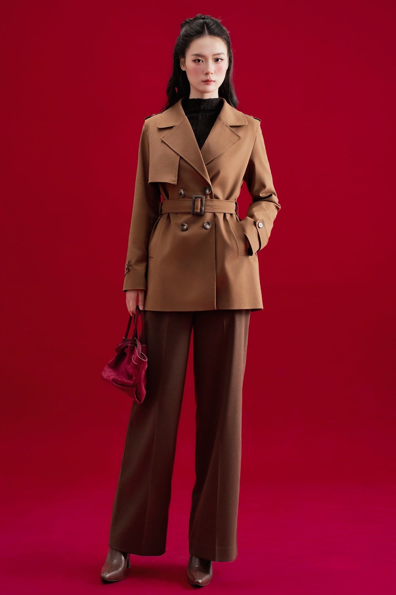 Quần ống rộng tech nâu chocolate