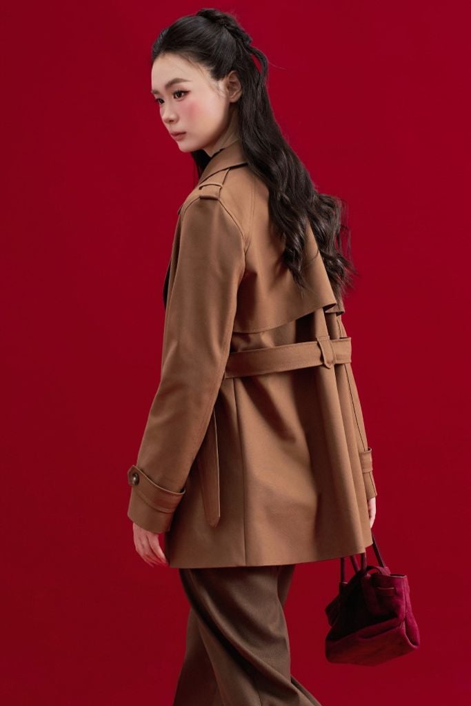 Áo trench coat lửng khaki nâu chocolate