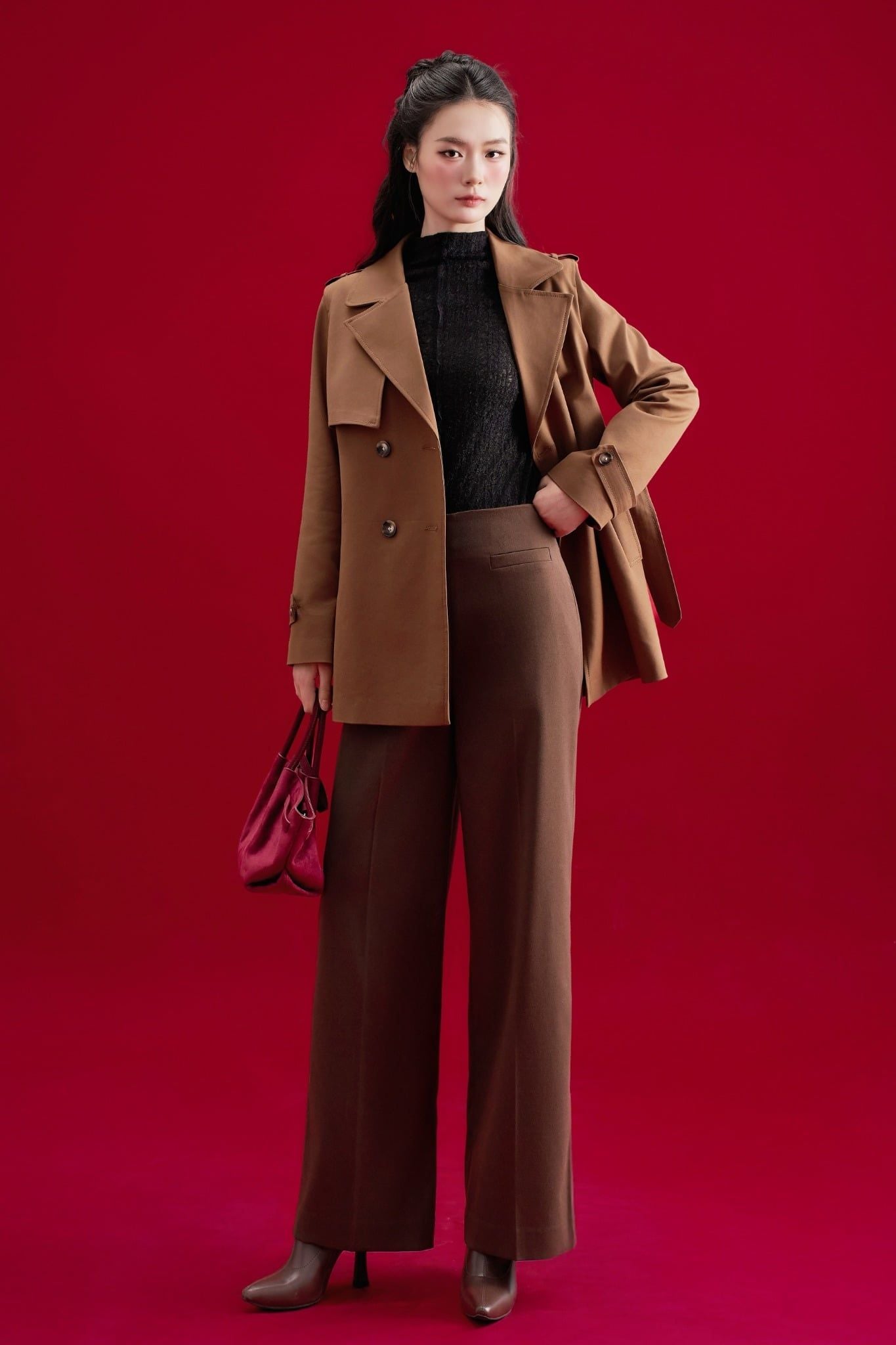 Quần ống rộng tech nâu chocolate