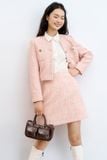  Chân váy A tweed hồng hạt nổi 