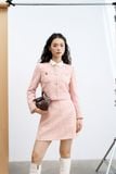  Chân váy A tweed hồng hạt nổi 