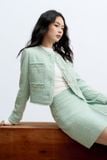  Blazer tweed xanh mint kim tuyến 4 cơi rua 