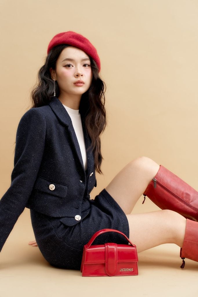 Chân váy A tweed navy