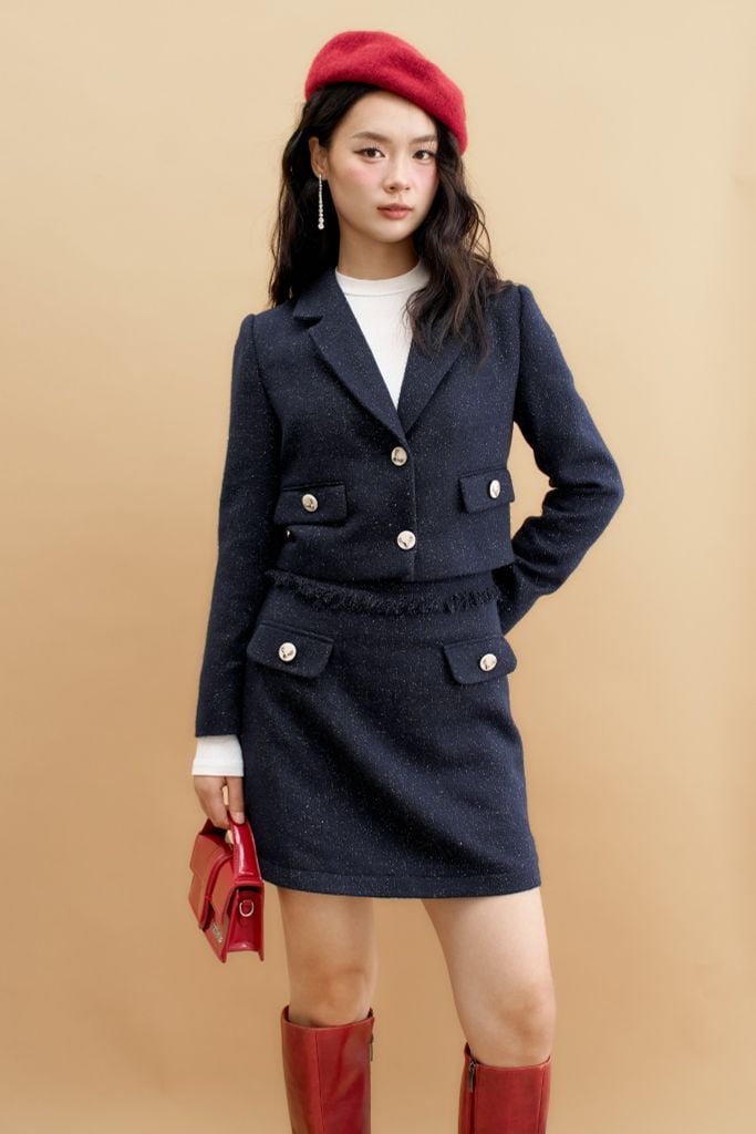 Chân váy A tweed navy