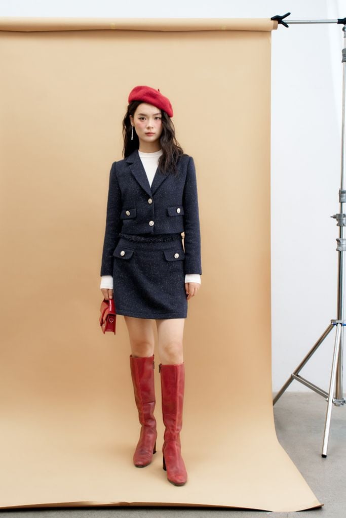 Chân váy A tweed navy