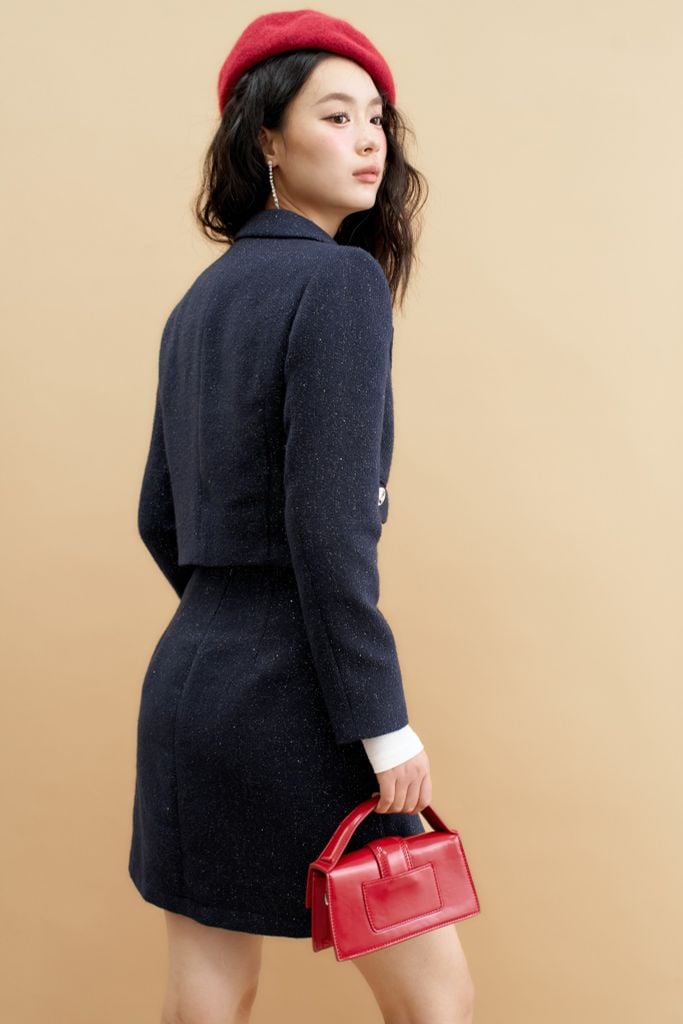 Chân váy A tweed navy