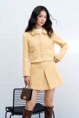  Chân váy mini tweed vàng xếp ly giữa 
