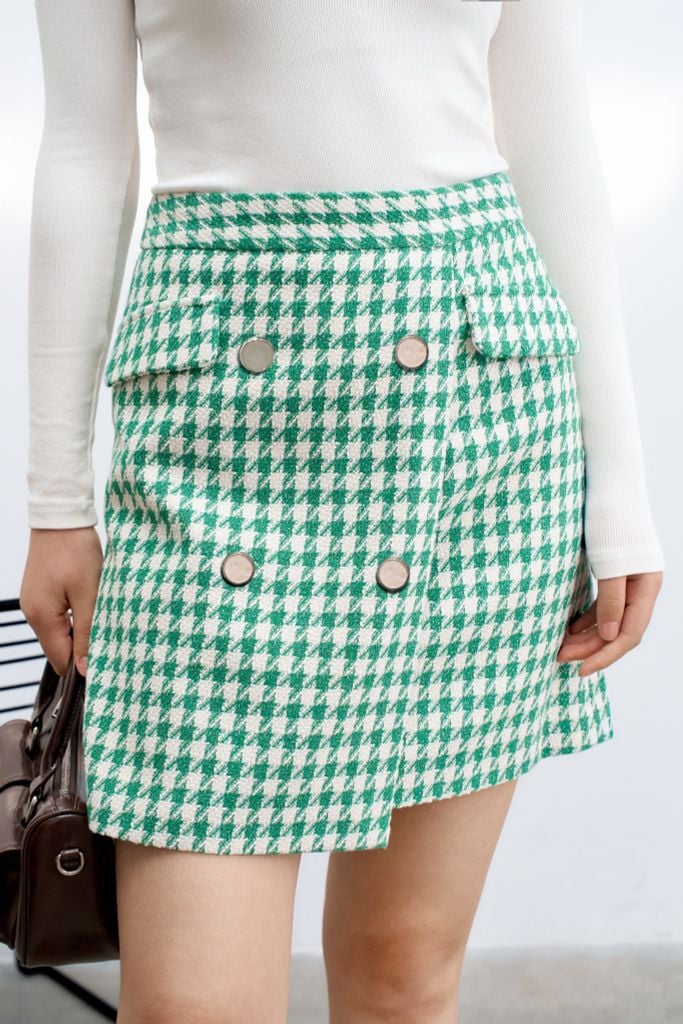 Chân váy A tweed ziczac xanh 4 khuy