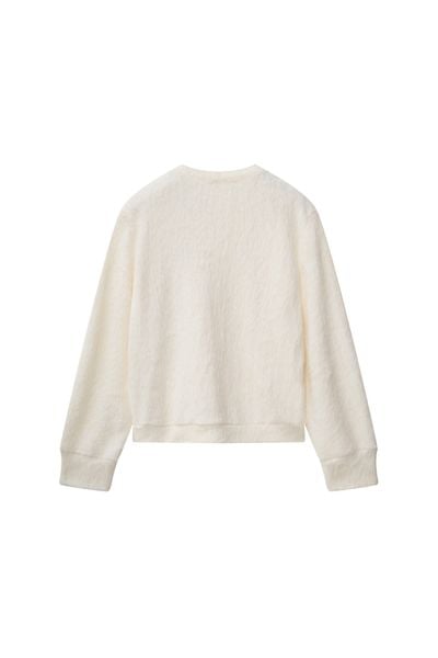 Áo len trắng sợi lông thỏ kèm pin trang trí