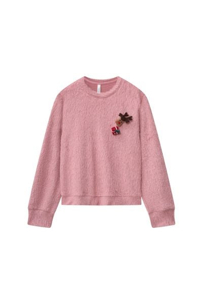 Áo len hồng sợi lông thỏ kèm pin trang trí