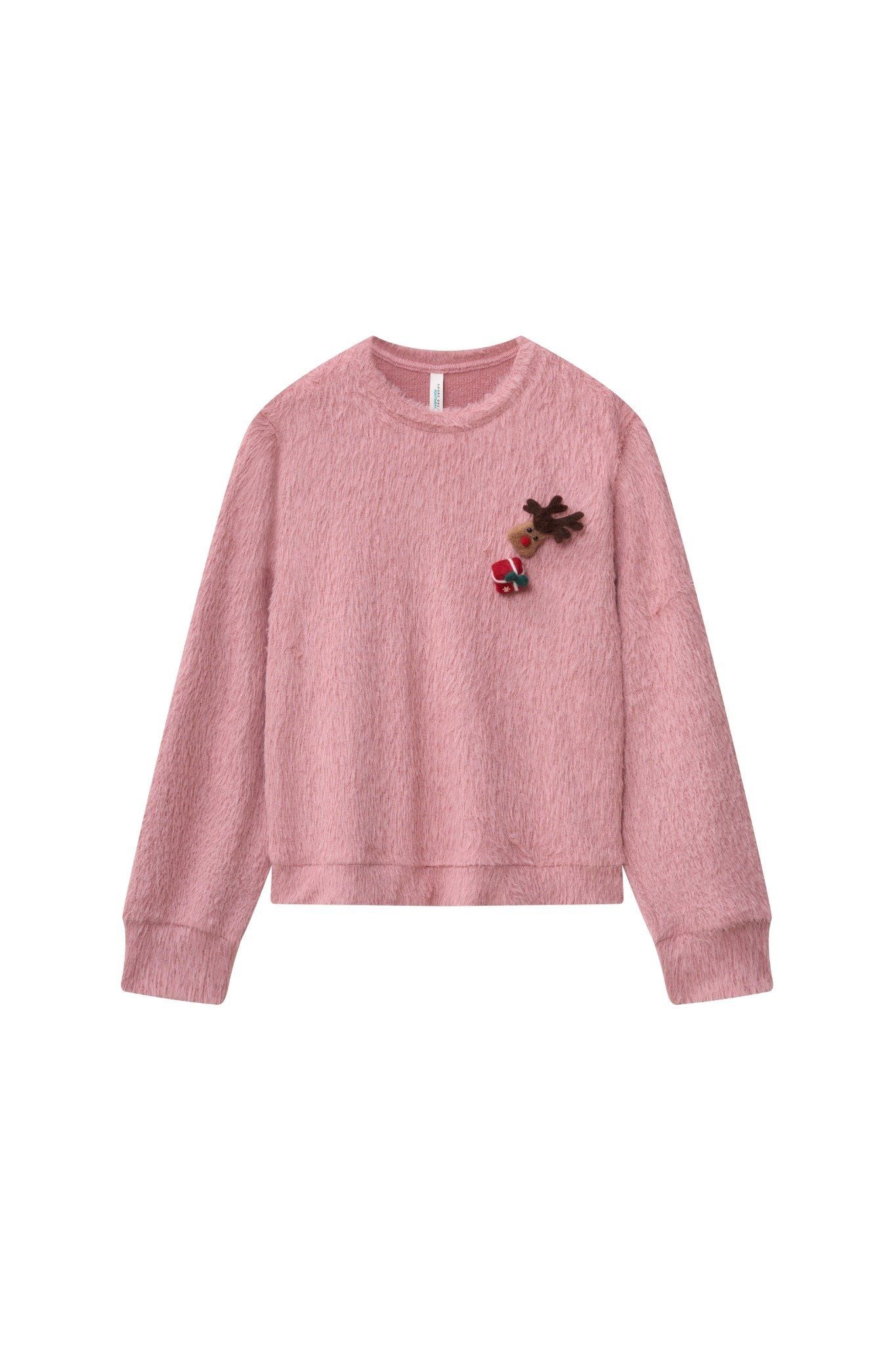 Áo len hồng sợi lông thỏ kèm pin trang trí