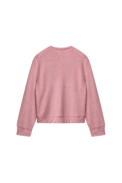 Áo len hồng sợi lông thỏ kèm pin trang trí