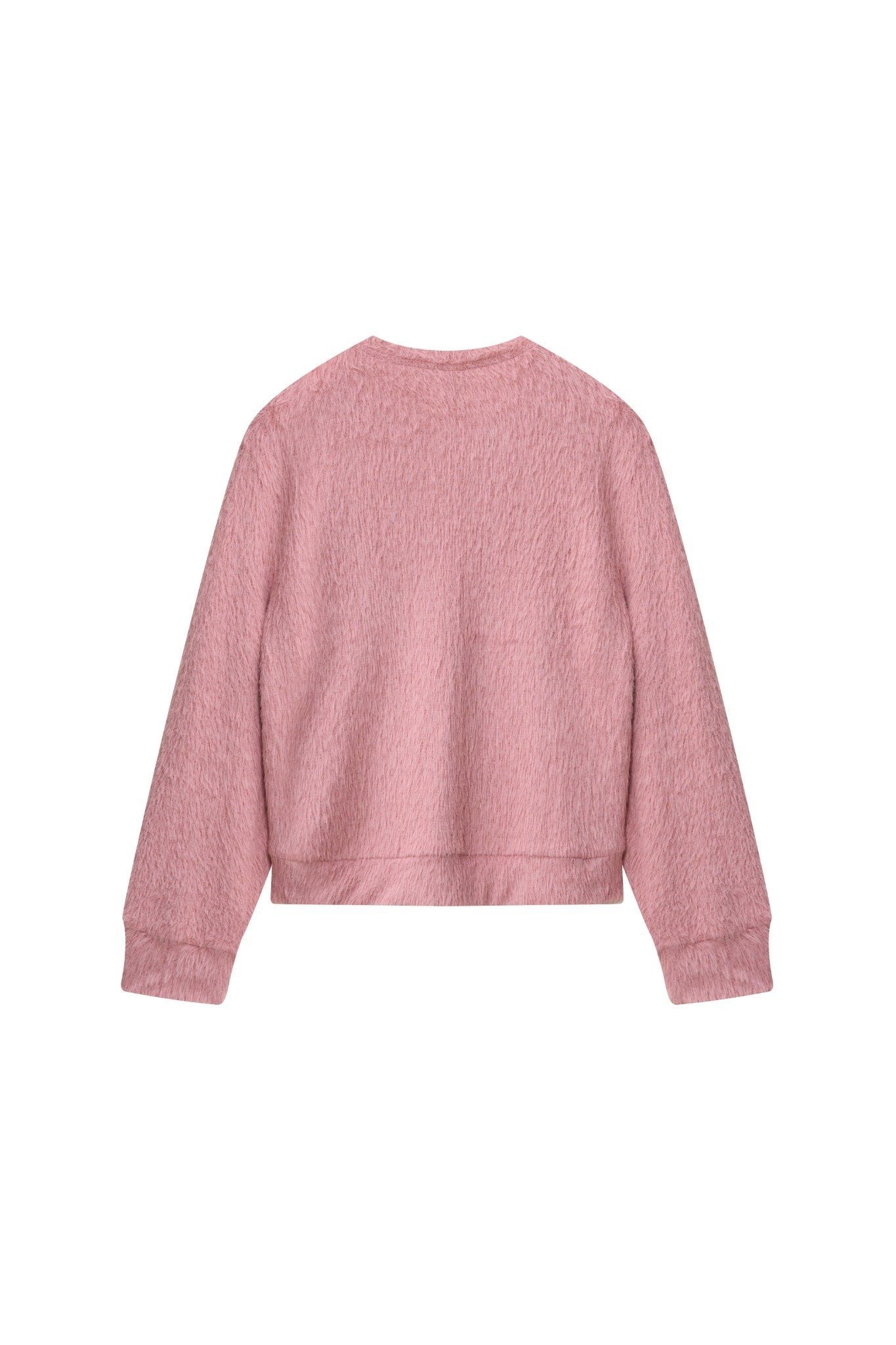 Áo len hồng sợi lông thỏ kèm pin trang trí