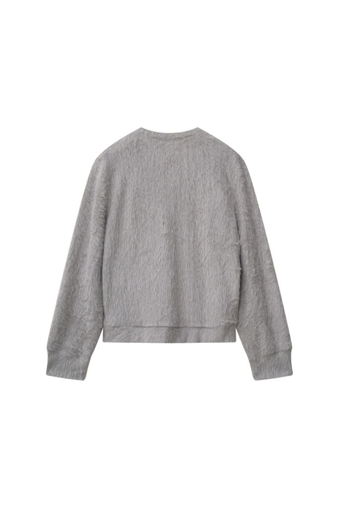 Áo len xám sợi lông thỏ kèm pin trang trí