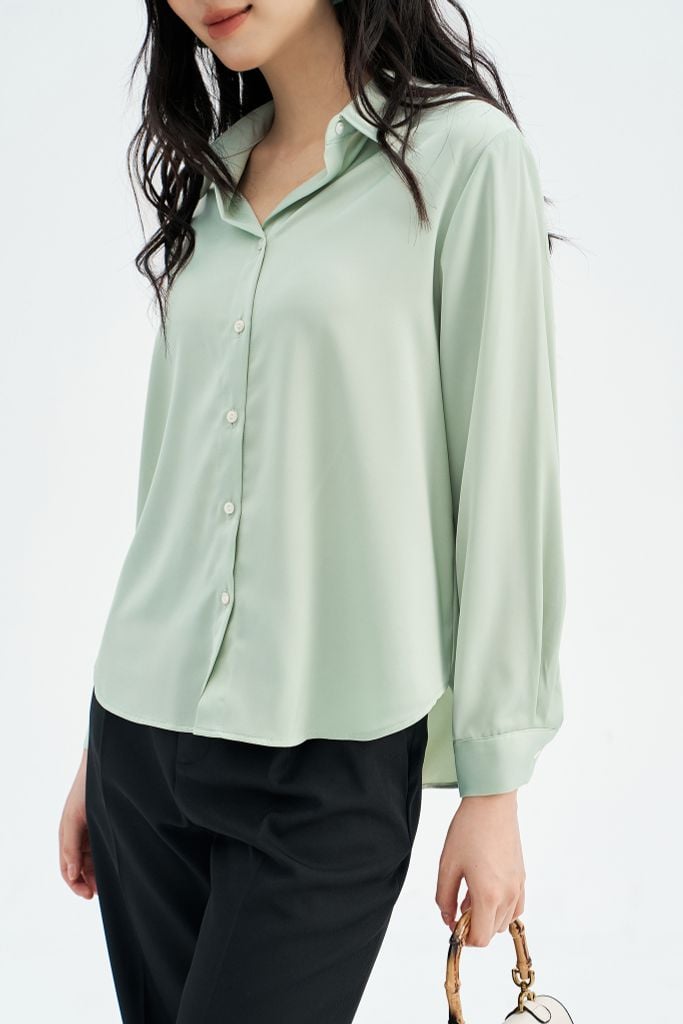 Sơ mi lụa xanh mint basic