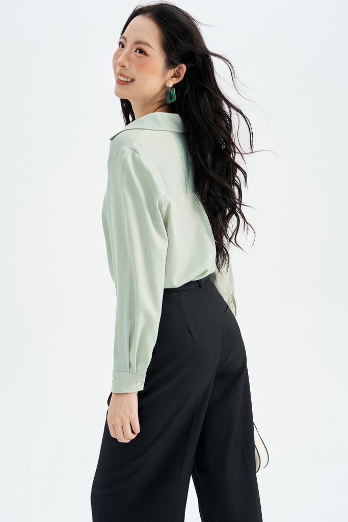 Sơ mi lụa xanh mint basic