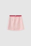  Chân váy mini A tweed hồng nhạt phối dây rua trang trí 
