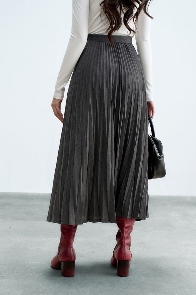 Chân váy dập ly basic ghi