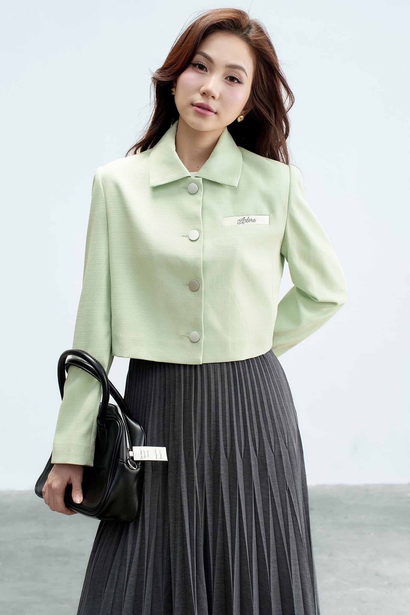 Chân váy dập ly basic ghi