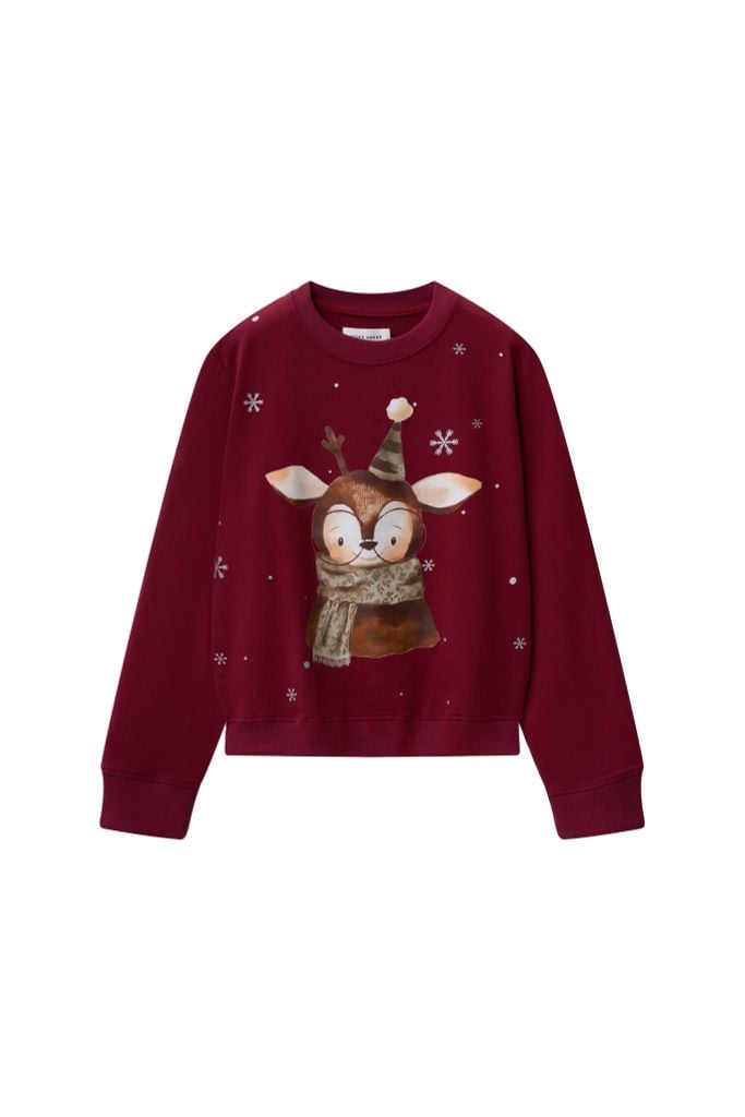 Áo nỉ đỏ đô in tuần lộc