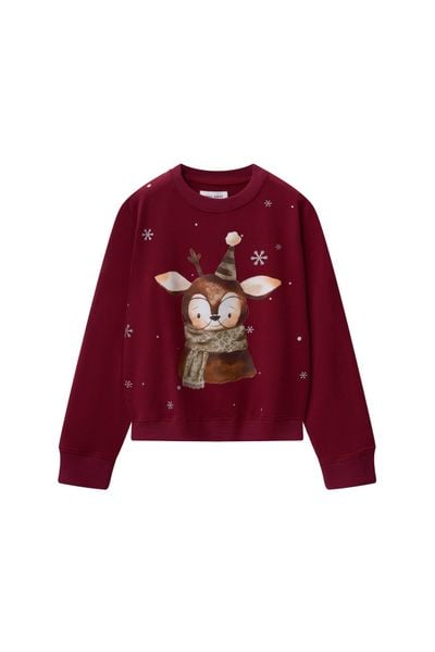 Áo nỉ đỏ đô in tuần lộc