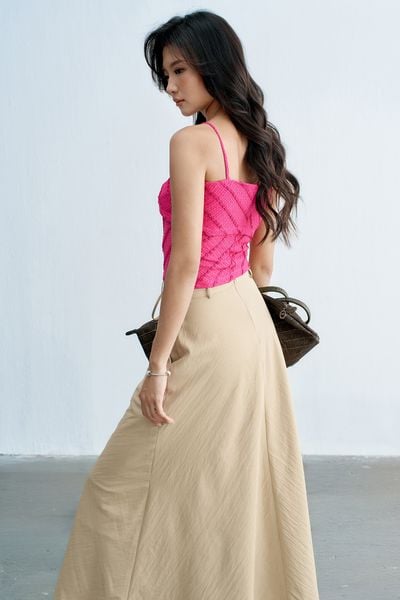 Áo 2 dây ren gân hồng đỗ quyên