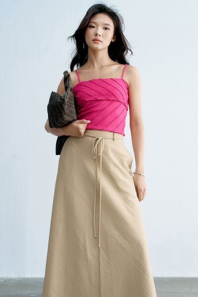 Áo 2 dây ren gân hồng đỗ quyên