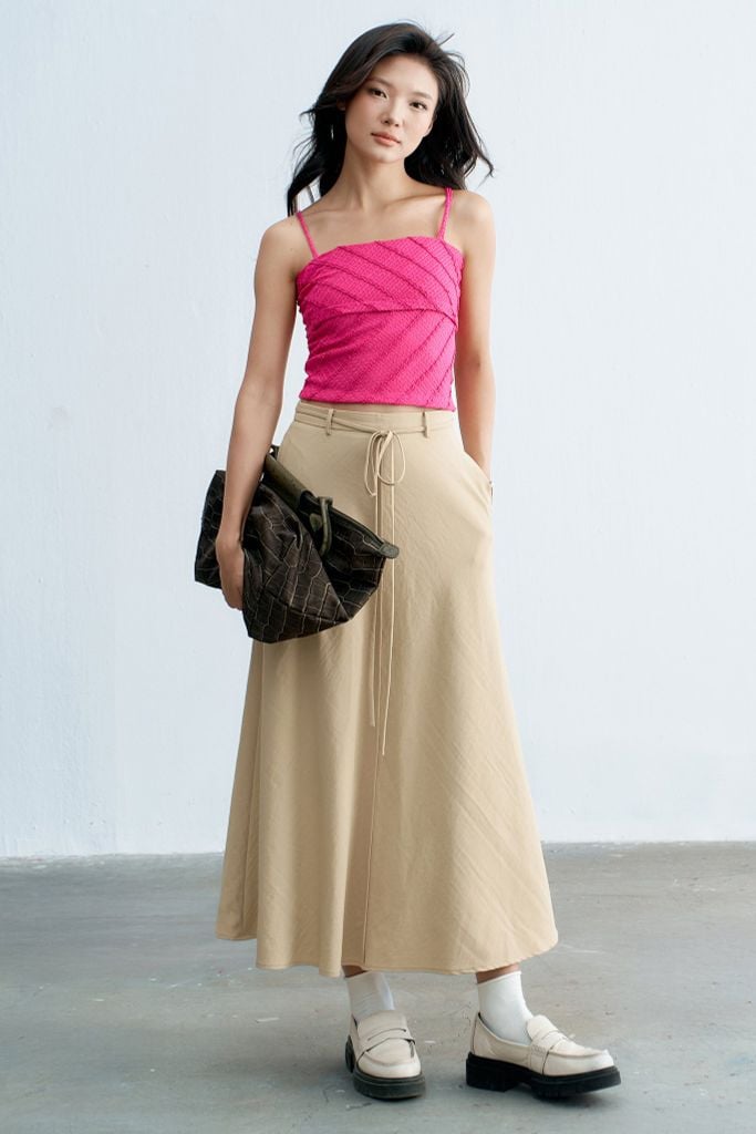 Áo 2 dây ren gân hồng đỗ quyên