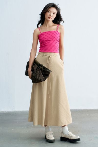 Áo 2 dây ren gân hồng đỗ quyên