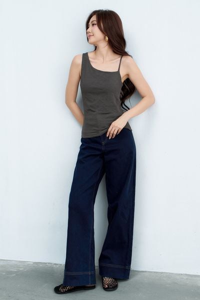Quần Jeans ống suông túi cơi xanh chàm