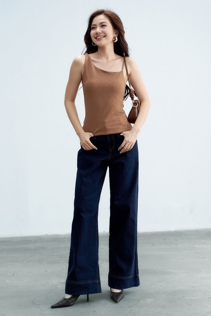 Áo 2 dây cổ lệch thun xốp chocolate