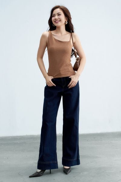 Quần Jeans ống suông túi cơi xanh chàm