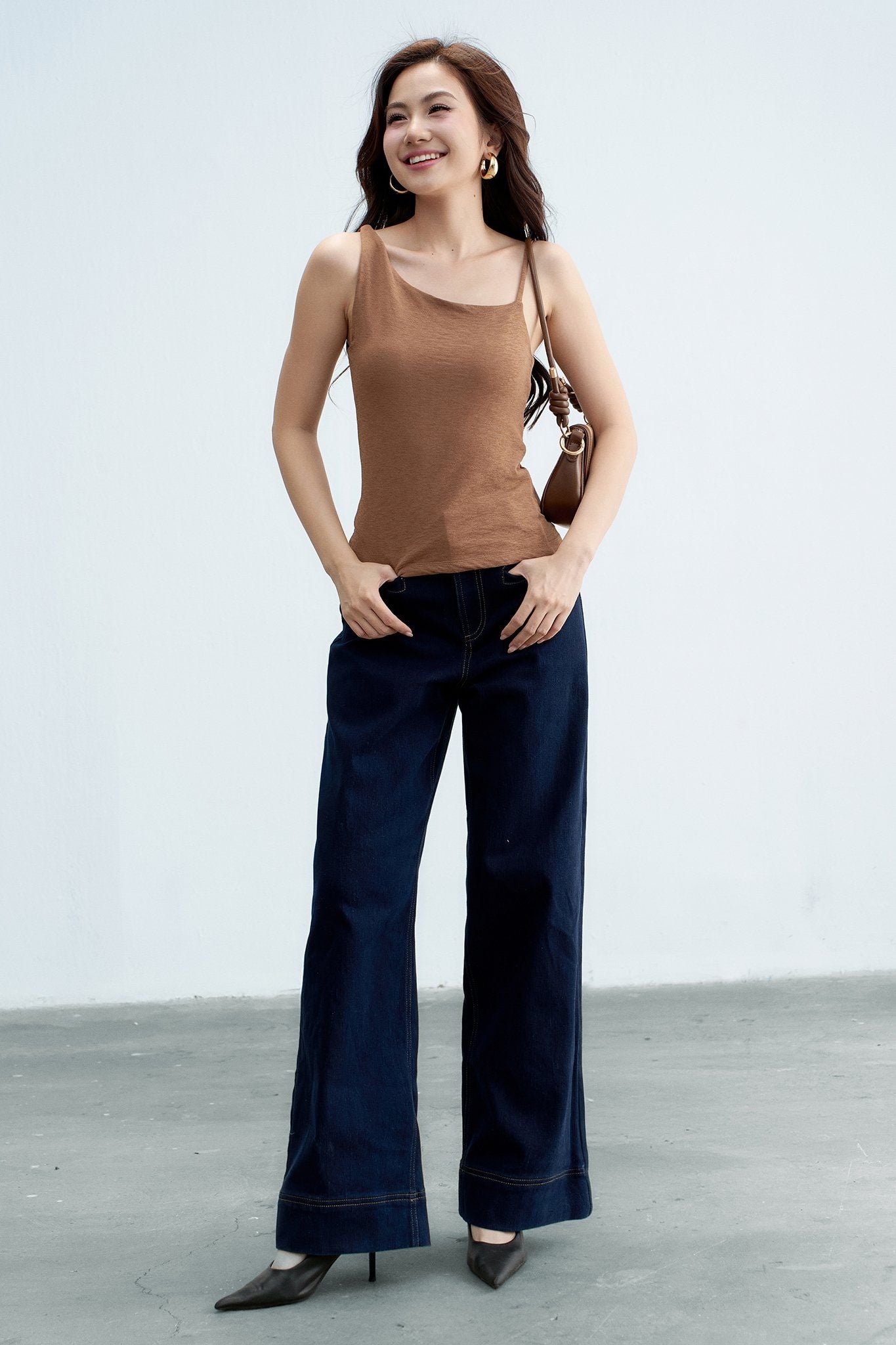 Quần Jeans ống suông túi cơi xanh chàm