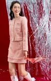  Chân váy tweed hồng 2 túi ốp 