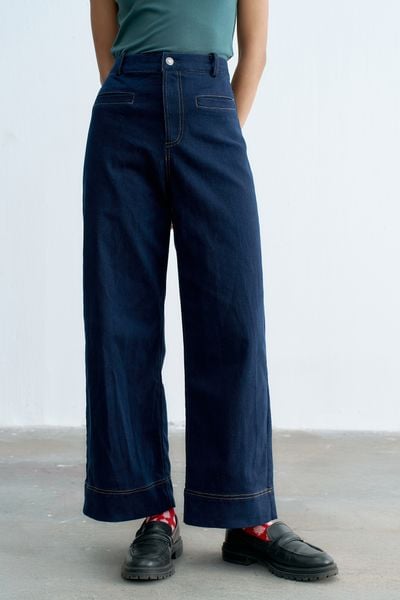 Quần Jeans ống suông túi cơi xanh chàm