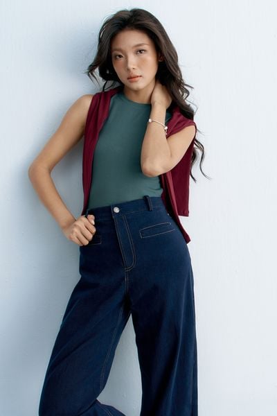 Quần Jeans ống suông túi cơi xanh chàm