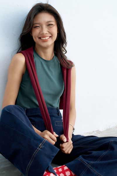 Áo tank top thun màu rêu hun