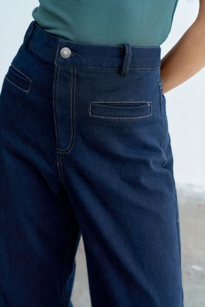 Quần Jeans ống suông túi cơi xanh chàm