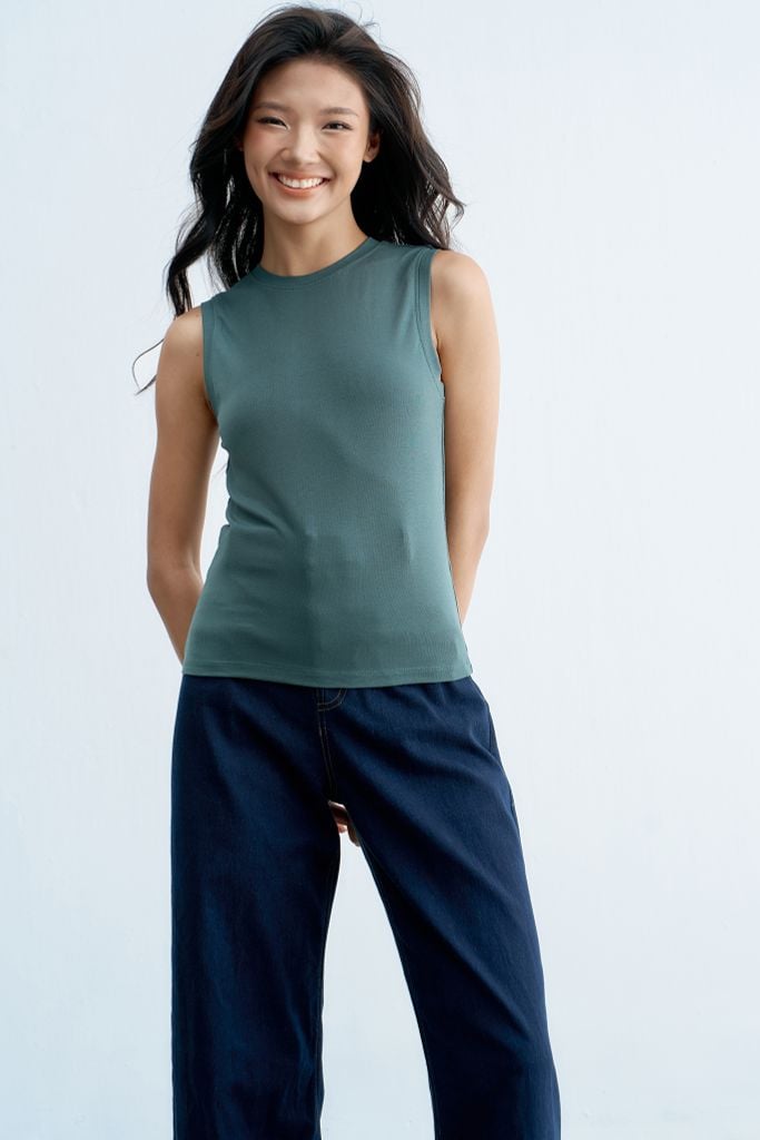 Áo tank top thun màu rêu hun