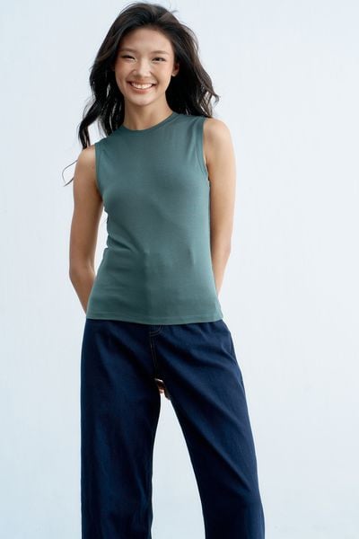 Áo tank top thun màu rêu hun