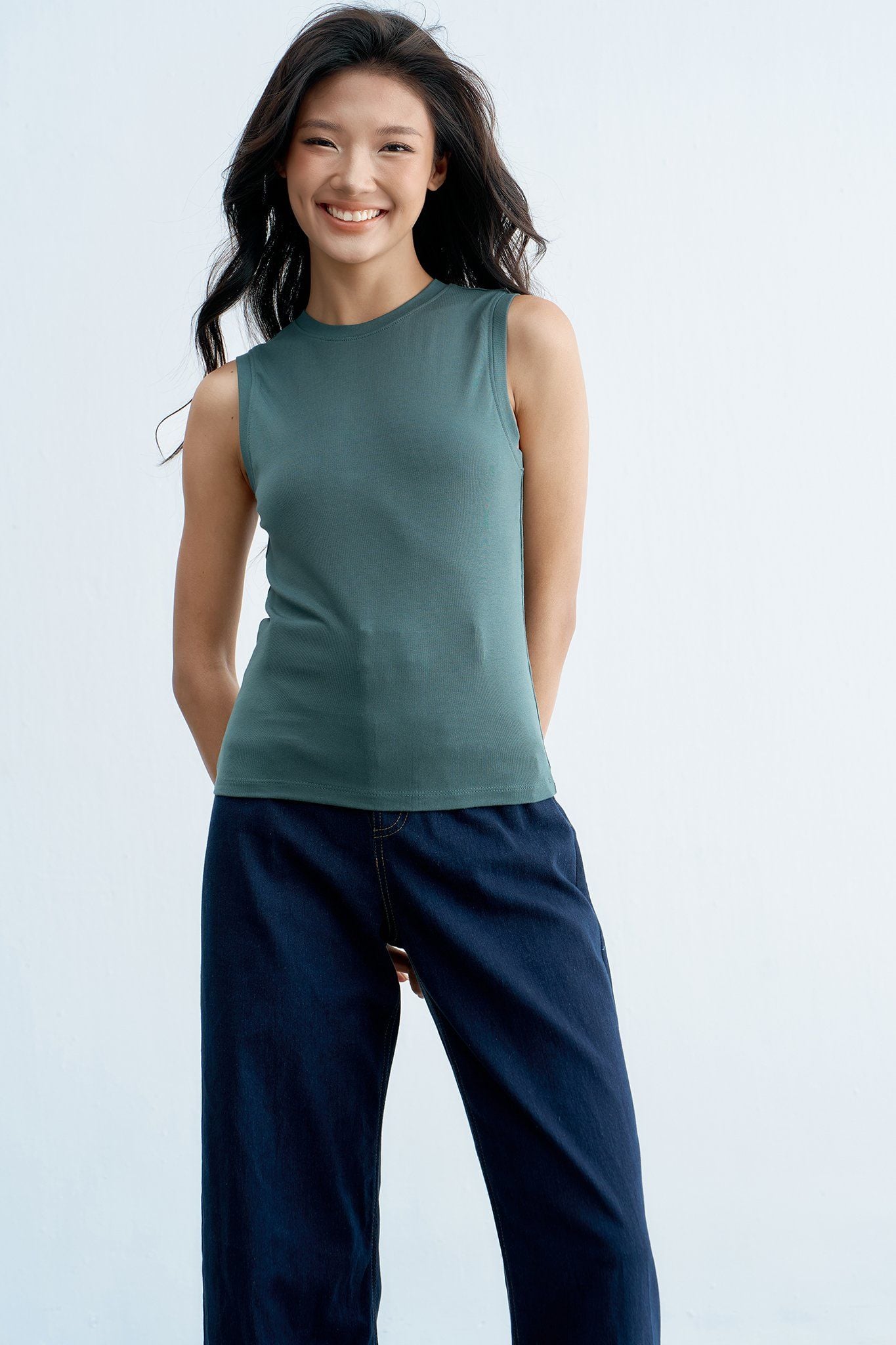 Áo tank top thun màu rêu hun