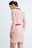 Chân váy mini A tweed hồng nhạt phối dây rua trang trí 