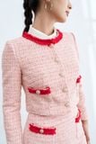  Áo khoác tweed hồng nhạt phối dây rua trang trí 