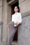  Chân váy Midi Basic Ghi Đậm 